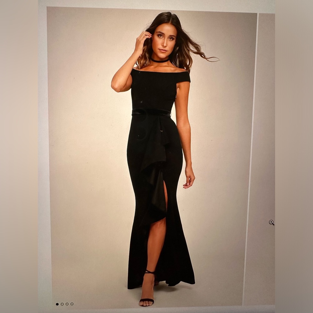 Lulus Ballroom bound black off-the-shoulder maxi dress